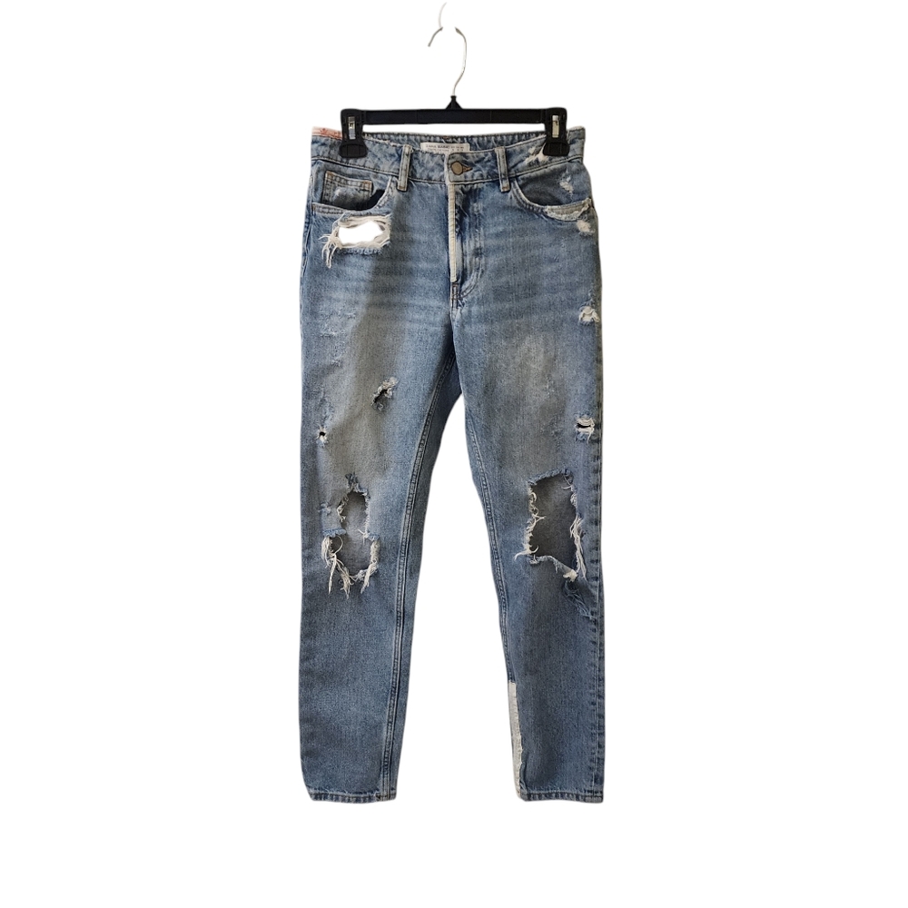 Zara Distressed Destroyed Patchwork Denim Jeans S… - image 1